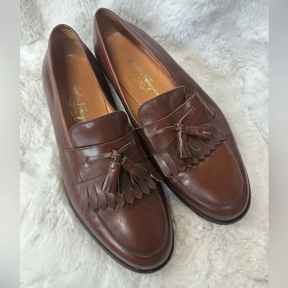 Salvatore Ferragamo Men's Brown Leather Tassel Fashion Dress Loafer Size 12D